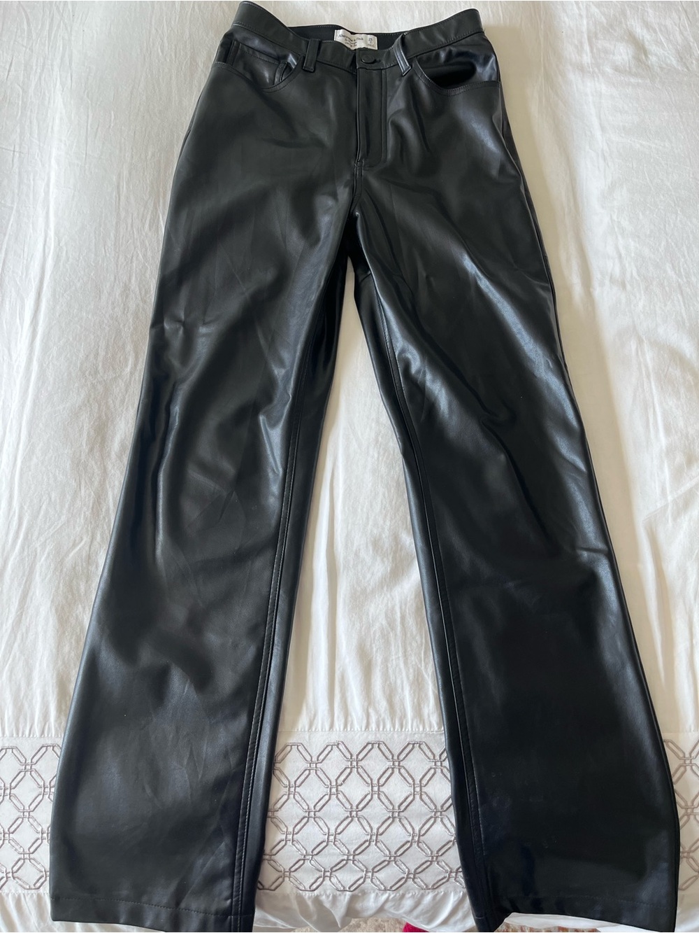 Abercrombie & Fitch Black Faux Leather Straight Leg Pants